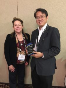 Ming-Hsiang Tsou (right) accepted award for Excellence in Education with Mary Hurley (Chair, left) 
