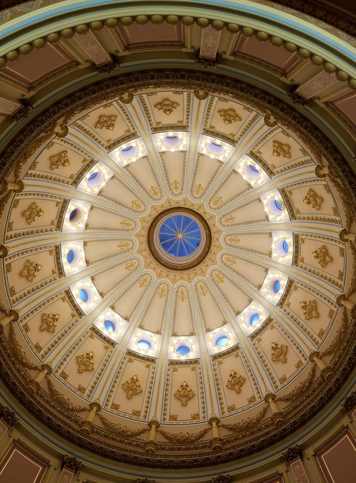 view of the State Capitol dome from the inside looking upward